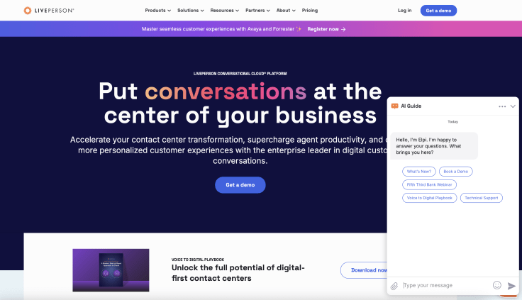 LivePerson website with their chat widget open