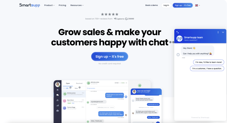 Smartsupp website with their chat widget open